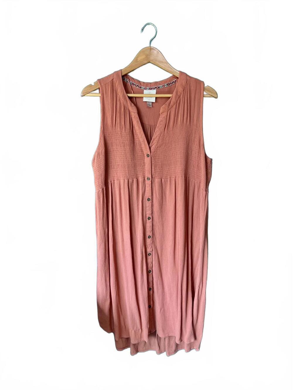 Knox Rose Terracotta Orange Boho Beachy Tunic Smocked Gauze Tank Dress, Size L